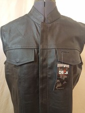 DEFY Men's Motorcycle Club Leather Vest Concealed Carry Arms Solid Back Size S
