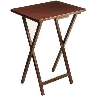 Folding TV Tray Table Rubberwood Walnut Indoor Portable 19 x 14.5 x 26
