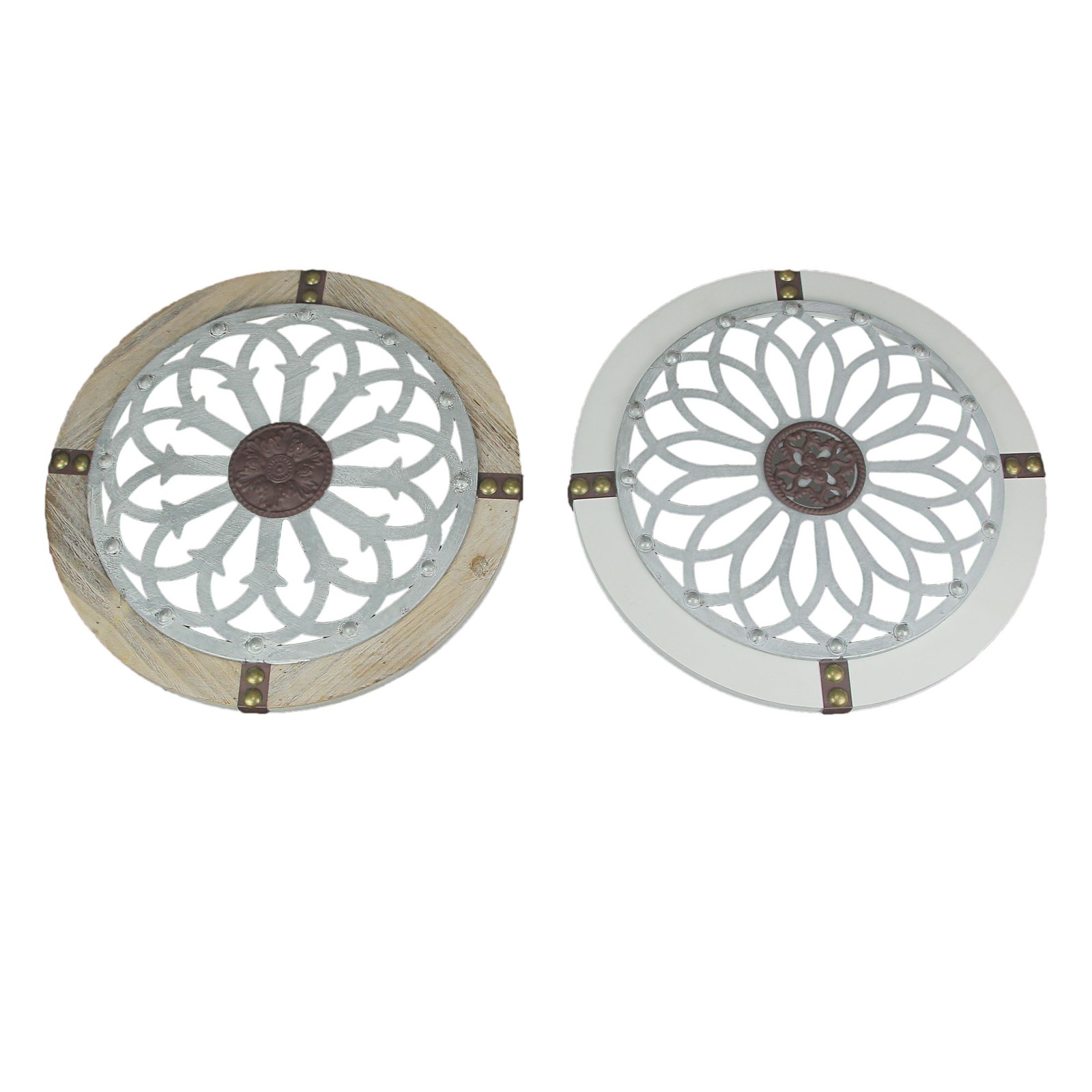 Rustic Farmhouse 18 Inch Wood Metal Medallion Wall Art Set of 2