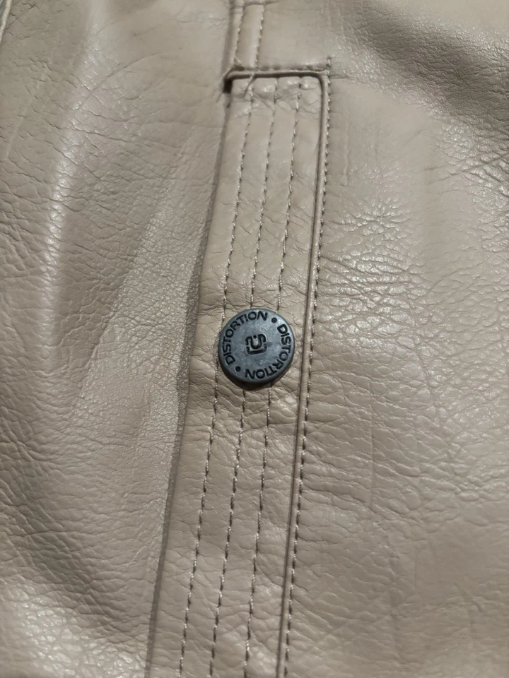 Chaqueta de cuero vintage Y2K moto rayas beige negro por distorsión Foto 4 de 4