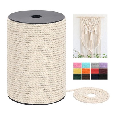 Macrame Cord 4mm x 165Yards (495Feet), Natural Cotton Macrame Rope - 3 Strands