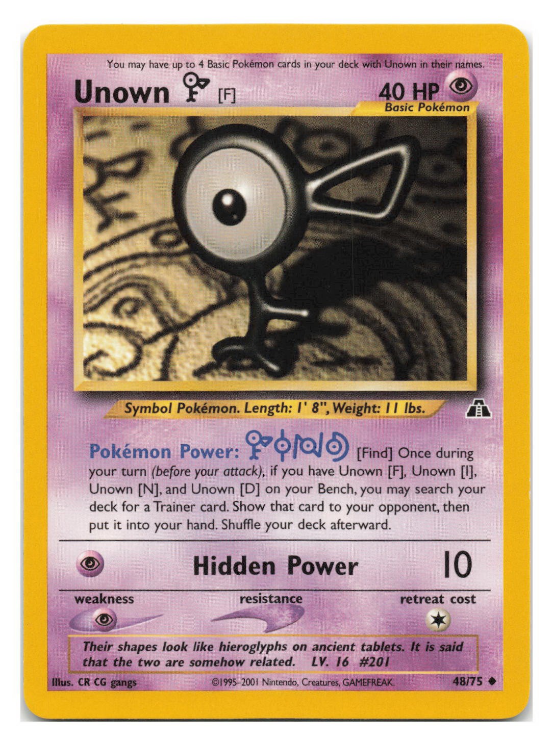 Unown [F] 48/75 Uncommon Neo Discovery Pokemon Unlimited 2001