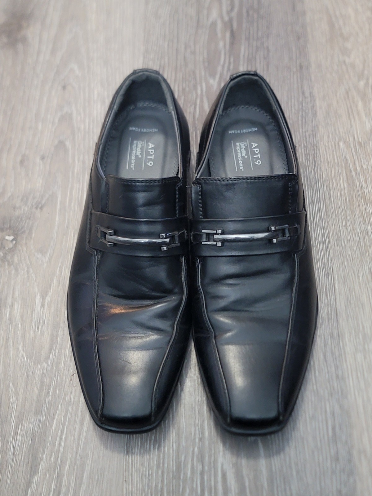 APT.9 Black Leather Loafer Square Toe Slip On Men's Dress Shoes Ortholite