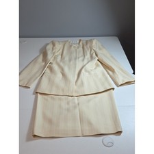 Vintage 80s Christian Dior 100 Wool Cream Skirt Suit Set Size 8 Womens