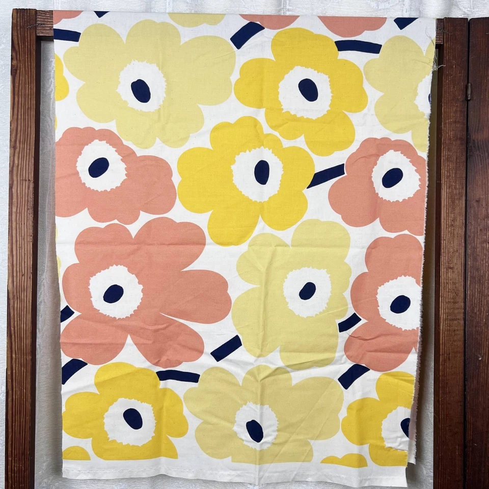 Marimekko Pieni Unikko 2 yellow peach 100% cotton fabric end of bolt Scandinavia - Image 2 of 4