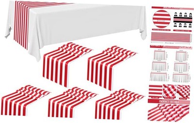 6 Pieces Striped Table Runner Wedding Polyester Table Decor Red White Striped 