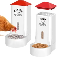 2Pack Oyster Shell and Grit Feeder Combo, PVC Chicken with white 