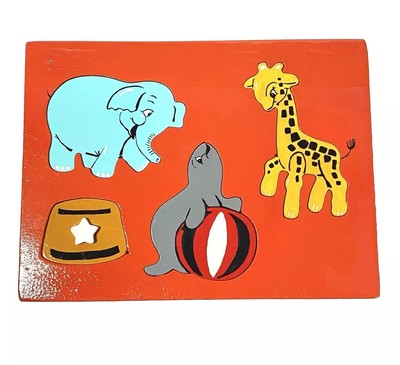 Vintage Mid Century Kitschy Cute Circus Animals Kids Wood Puzzle Decor Repaired