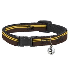 Cat Collar Breakaway with Bell Racing Stripe Brown/Gold NARROW Fits 8.5-12"