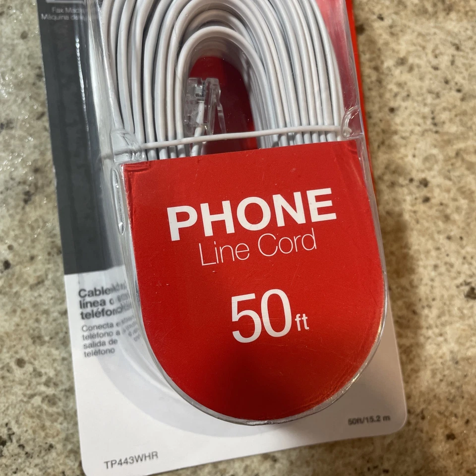 RCA 50 FT PHONE LINE CORD MODULAR TELEPHONE CABLE WHITE TP443WHR, New! - Image 3 of 4