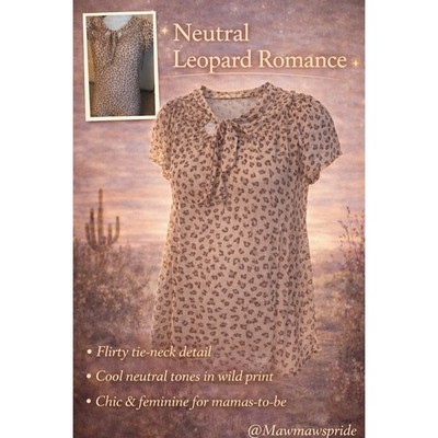 Lavish Maternity Leopard Print Tie Neck Blouse boho western yeah baby Large