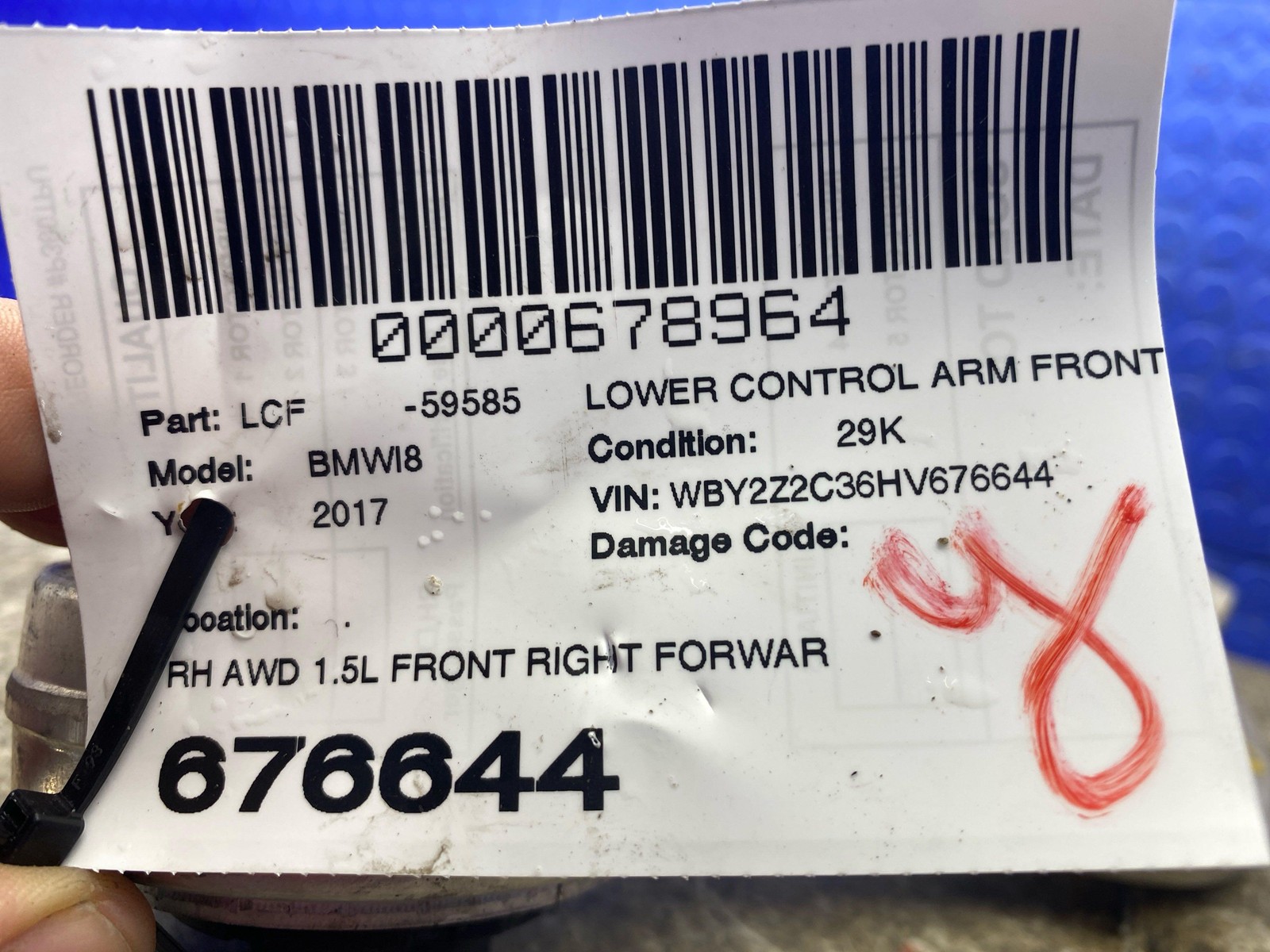 2014-2020  BMW I8 AWD 1.5L FRONT RIGHT FORWARD LOWER CONTROL ARM OEM