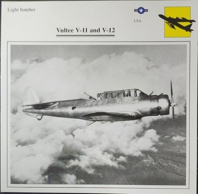 Vultee V-11 V-12 V11 V12 Plane Picture Original Vtg Aircraft Info Card   