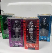 KISS 4pc METALLIC SILVER Collectible Statuettes Busts NIB Rare Variant Set