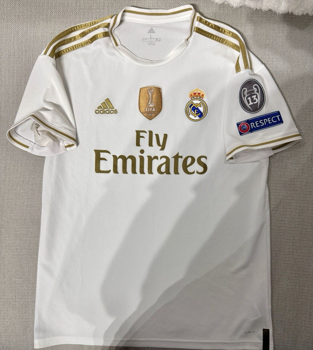 adidas Real Madrid Soccer Jersey White Gold Mens L Official