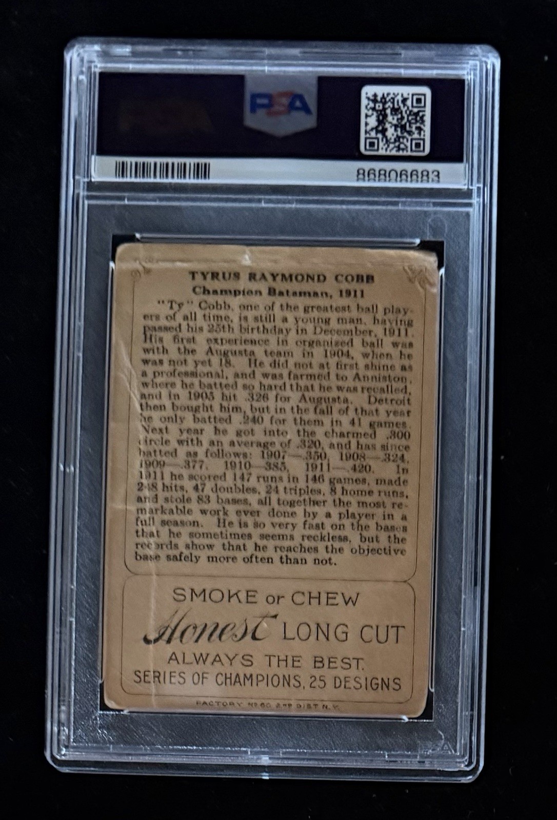 1912 Series Of Champions - Ty Cobb ( Honest Long Cut) - PSA 1 view 2