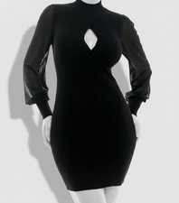 Dylan Ryan Women's Black Chiffon-Sleeve Bodycon Sweater Dress Juniors' Size XS
