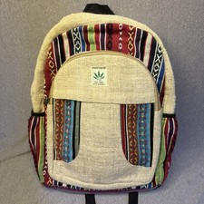 Pure Hemp Backpack THC Free Tribal Boho Rasta Woven Striped Handmade Nepal Bag