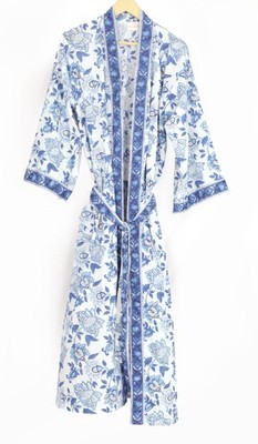 100% TARRIF FREE 0% CHARGE Hand Block Print Long Kimono 100% Cotton Dress KM-16