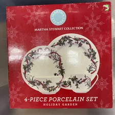 NIB~MARTHA STEWART COLLECTION~"HOLIDAY GARDEN"~4-PIECE PLACE SETTING~PORCELAIN 