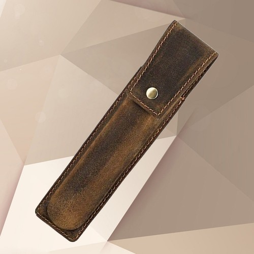 Vintage Genuine Leather Hard Fountain Pen Box Case Stationery Storage Pouch Gih1