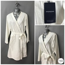 NEW Sheridan Ivory Mix Pinstripe Linen Cotton Belted Retro Wrap Dress M/L