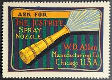 Vintage The Justrite Spray Nozzle WD Allen Chicago Illinois Poster Stamp