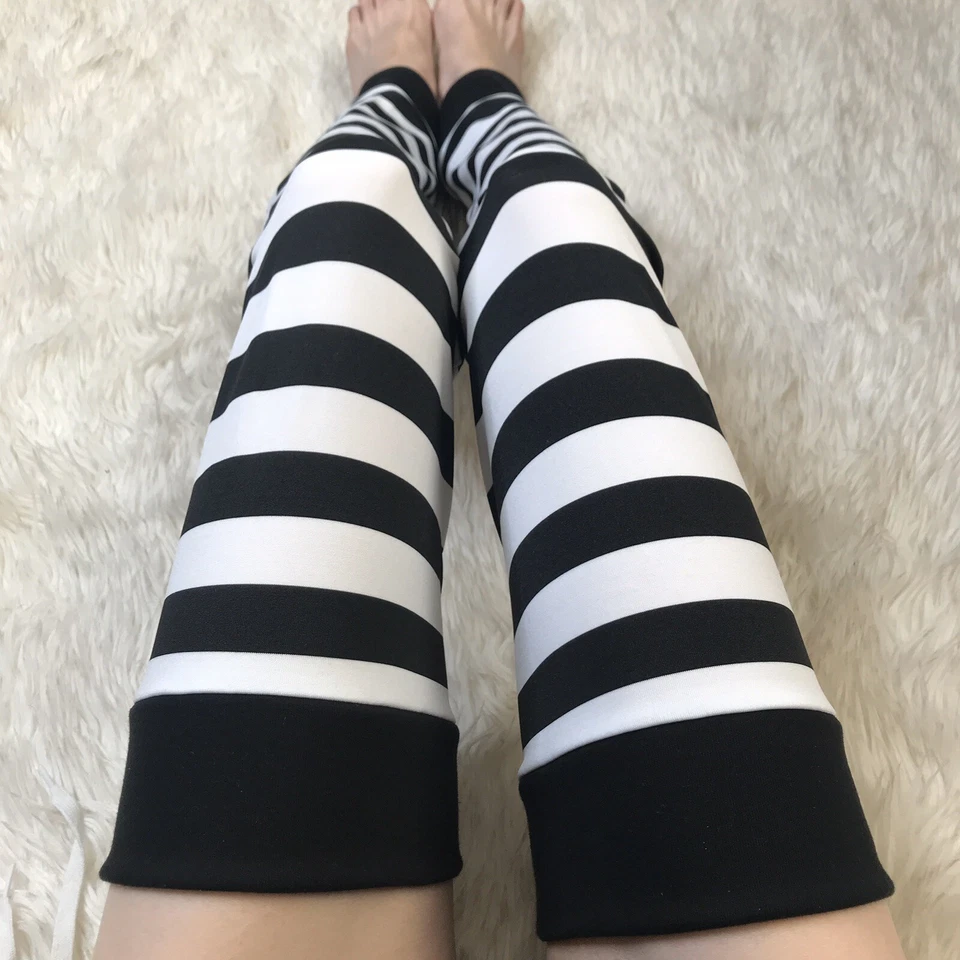 Полосатые бедра высоты ноги подогреватели белый черный леггинсы колена носки плюс размер цирка - Изображение 2 из 4