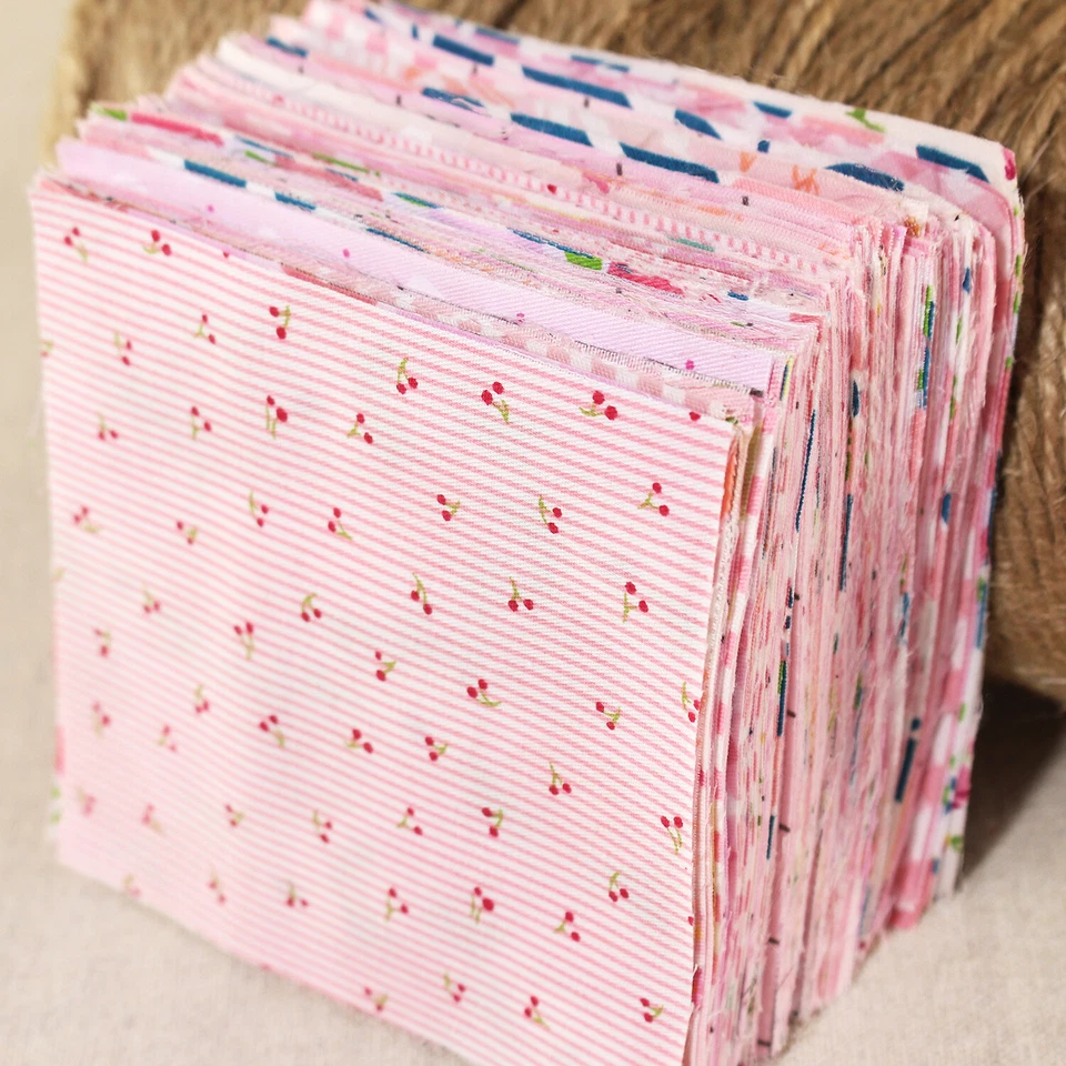 100 Sewing Pink Cotton Floral Quilting Fabric Squares Scraps Bundle Craft Diy - Image 4 of 4