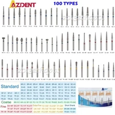 100pcs AZDENT Dental Diamond Burs Drill FG For High Speed Handpiece 100 Types
