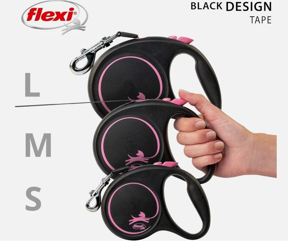 Fita de design preta flexível rosa retrátil coleira/chumbo para cães de até 33 lb 16 pés - Imagem 4 de 4