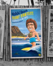 WAIKIKI BEACH HAWAII SURF CONTEST Poster LE 100 Signed by Barry Williams 14x22