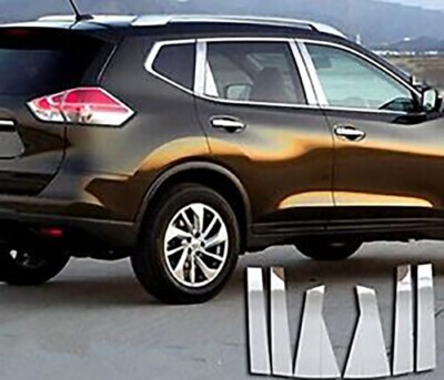 6pcs Chrome Gloss Silver Plating Window Pillar Panel Fits 14-19 Rogue X-Trail