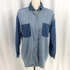 Vintage Gitano Railroad Stripe Denim Top Women Large Chambray Jean Shirt 80s 90s
