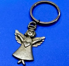 Guardian Angel Heart On Chest Pewter Tone Keychain - Key Ring Chain