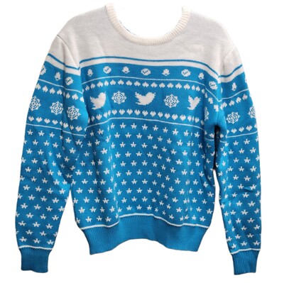 Elon Musk X MAS TWITTER Ugly Christmas Sweater Bird Blue Check Tweet Heart ROODY