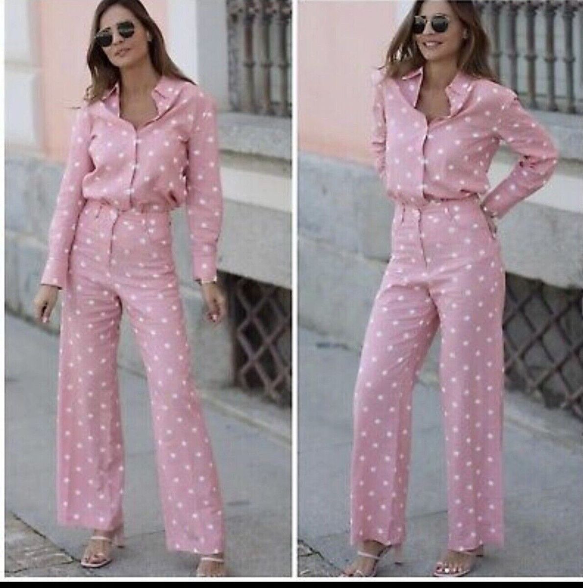 Zara Pink Polka Dot Linen Blend Trousers Pants Size Small Zara Pink Polka Dot Linen Blend Trousers Pants Size Small