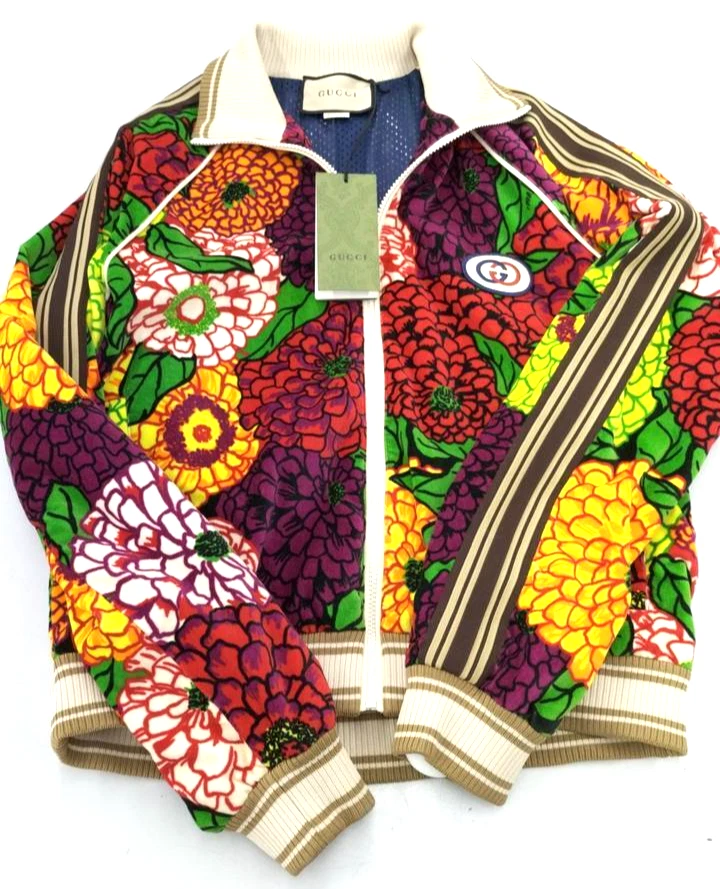 Giacca Gucci x Ken Scott cotone velluto floreale zip multicolore 645221 taglia S