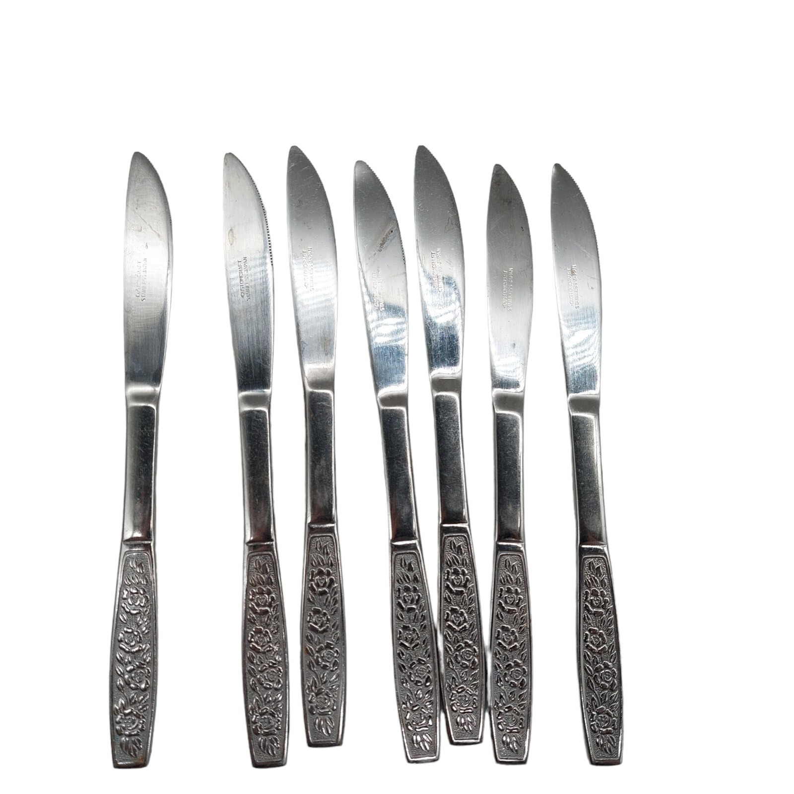 Customcraft Stainless Steel Knives Flatware CUS10 Roses Pattern  Pieces Lot Of 7
