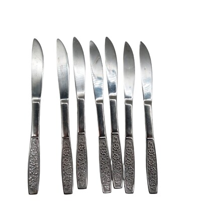 Customcraft Stainless Steel Knives Flatware CUS10 Roses Pattern  Pieces Lot Of 7