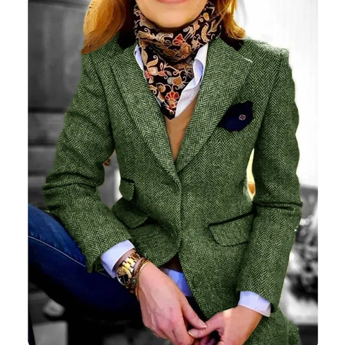 NEU Damen Jacke Fischgrät Blazer Einreiher Pattentasche Anzüge maßgeschneidert - Bild 11 von 30
