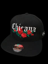 CUSTOM OG OLD ENGLISH CHICANA WOMEN  SNAPBACK HAT BLACK   BIKER LOWRIDER