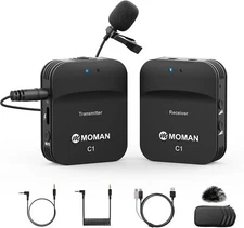 Moman C1 2.4GHz Wireless Lavalier Microphone Noise Cancellation for DSLR Cameras