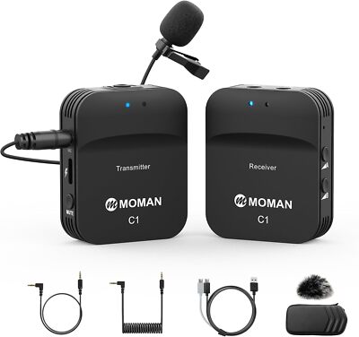 Moman C1 2.4GHz Wireless Lapel Microphone for DSLR Cameras Smartphone Recording
