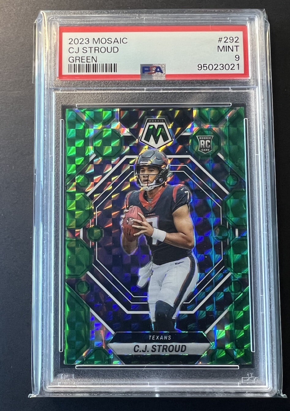 C.J. Stroud 2023 Panini Mosaic Rookies Green Mosaic Prizm #292 (RC) PSA 9