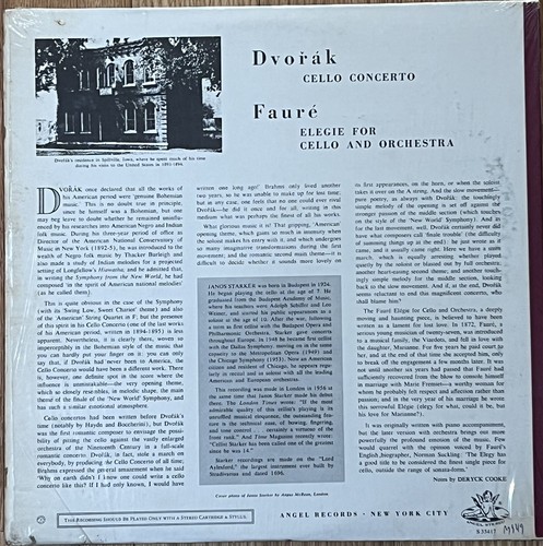 JANOS STARKER DVORAK FAURE ANGEL RECORDS S 35417 IN SHRINK - Picture 2 of 3