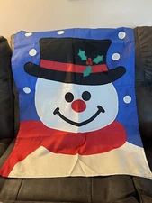 Snowman Snow Top Hat Scarf Holly Embroidered Outdoor Banner Flag 28” X 40”