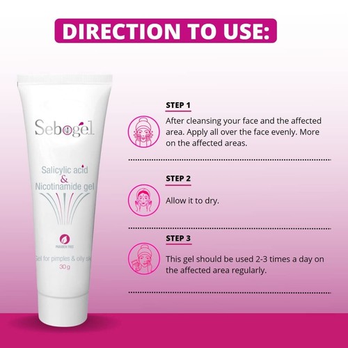 Sebogel Salicylic Acid & Nicotinamide Gel for Pimples and Oily Skin, 30gm - Picture 5 of 5
