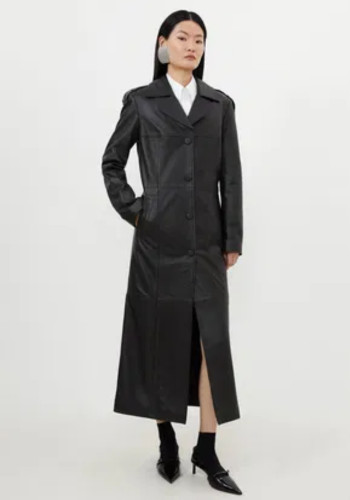BNWT Karen Millen Leather Tailored Midaxi Trench Coat Black Sz:12 RRP: £769 image 5