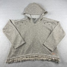 Lucky Brand Sweater Youth Girls XL Tan Hooded Star Studs Fringed Hem Long Sleeve